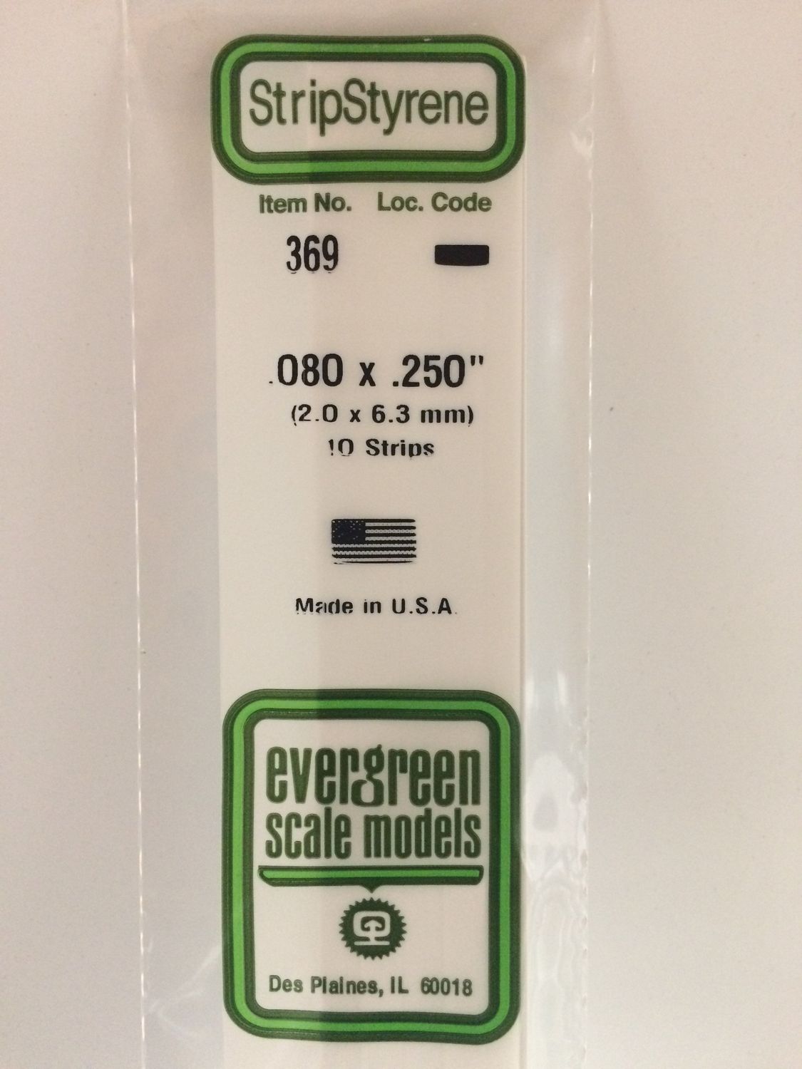 369 White Styrene Strips .080" Thick, 24" Long HO