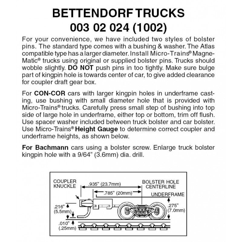 302024 Bettendorf Trucks -- With Couplers, Extended Bolster  1 Pair