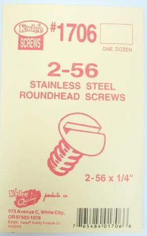 1706 Stainless Steel Screws, 2-56 x 1/4" (12)