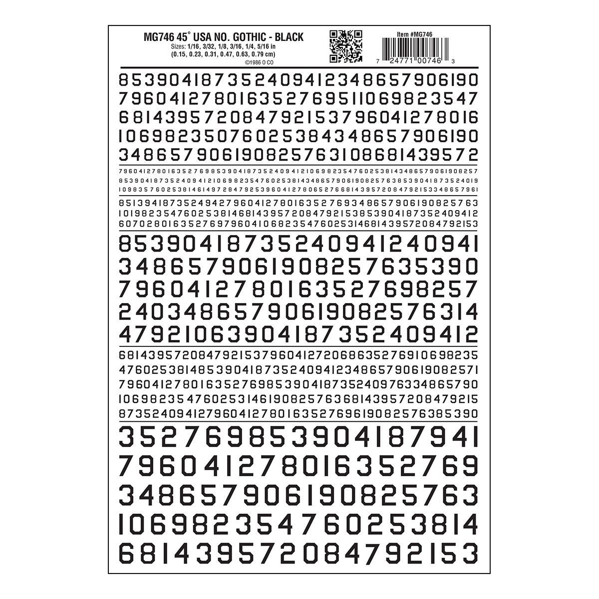 746 Gothic 45-Degree USA Numbers, Black