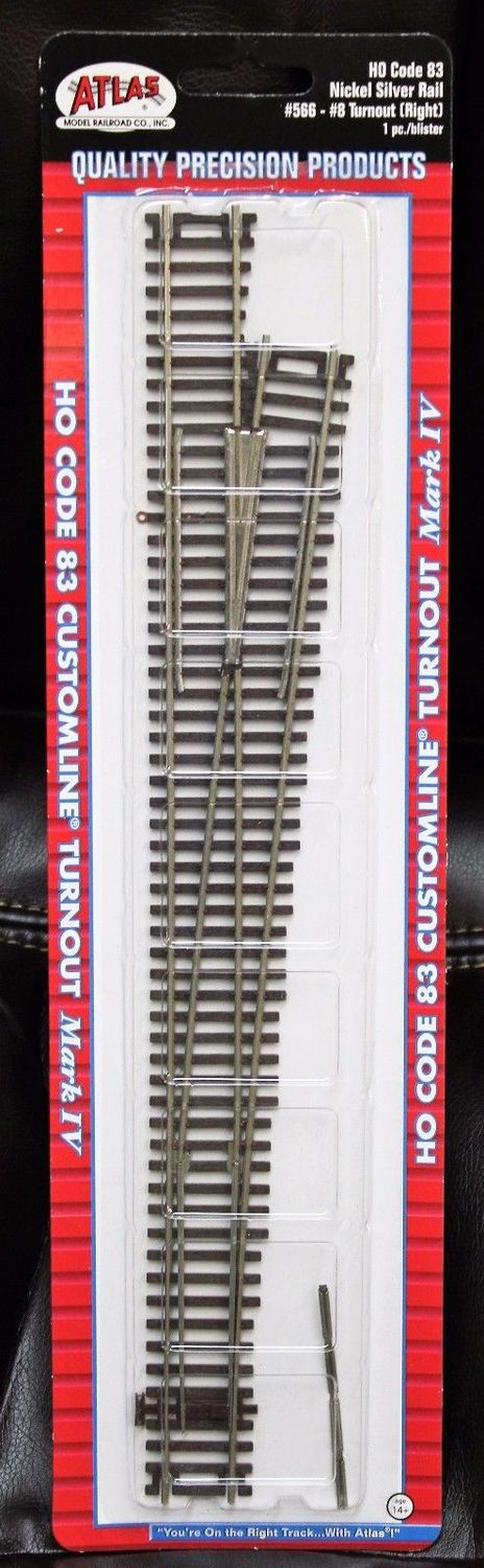 566 Code 83 Custom-Line(R) Mark IV Turnout w/Nickel-Silver Rail &amp; Brown Ties -- #8 Right Hand HO