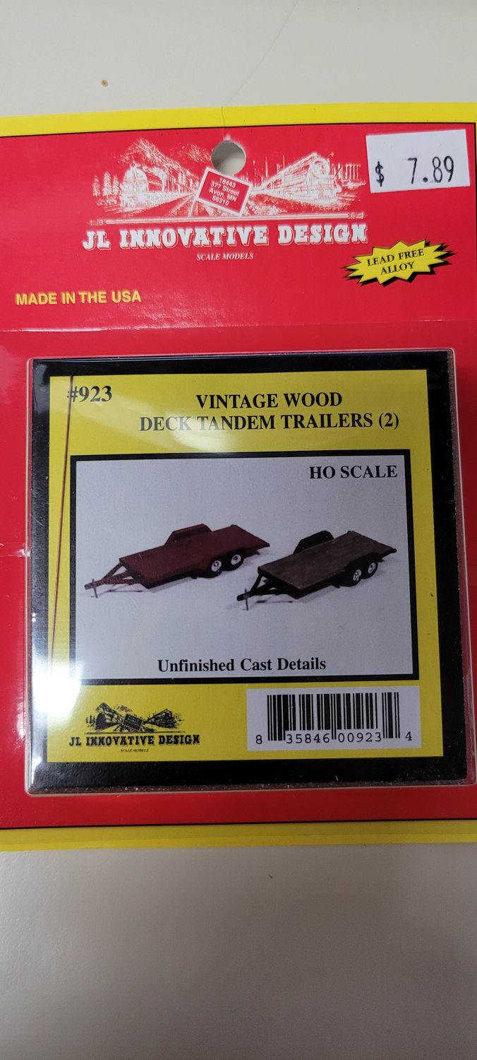 923 Wood-Deck Tandem 2-Axle Car Trailers - Kit -- Unpainted Metal Kit pkg(2) HO