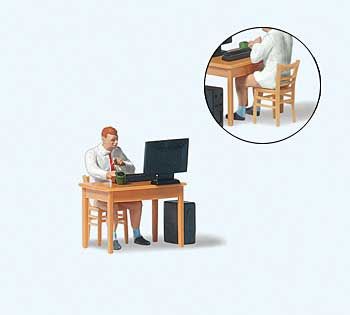28250  Home Office Individual Figure With Chair, Desk and Computer HO