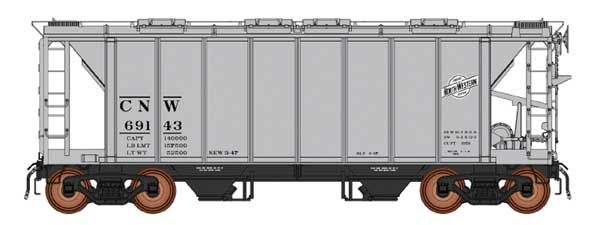 48687-05  1959 Cubic Foot 2-Bay Covered Hopper, Closed Sides Chicago &amp; North Western (gray, Reporting Marks Only) HO