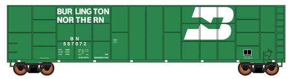 4523001-06   Gunderson-FMC Exterior-Post Wood Chip Gondola Burlington Northern (Early Scheme, Cascade Green, white, Large Logo) HO