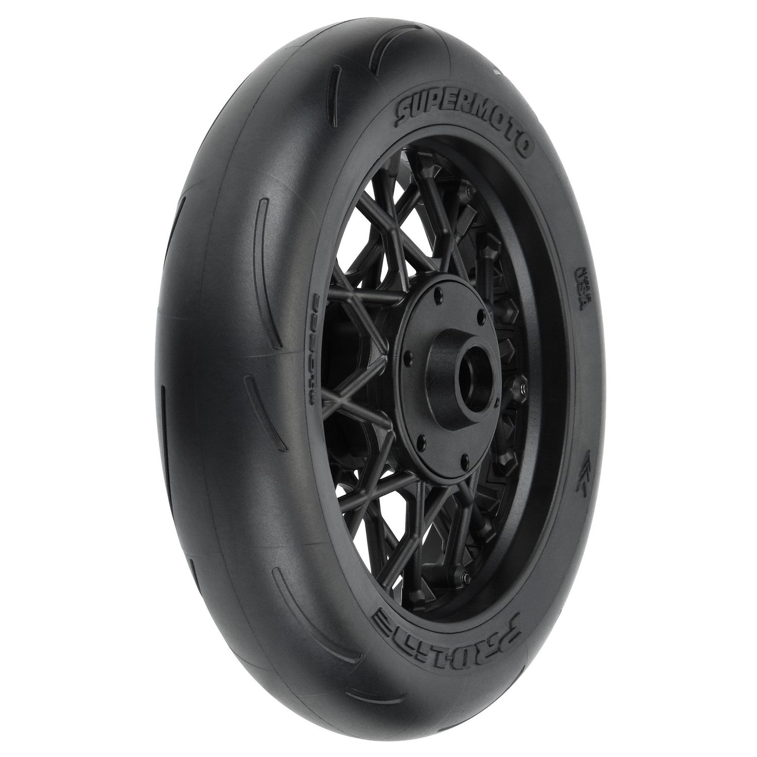1022210    1/4 Supermoto Tire Front MTD Black Wheel: PM-MX