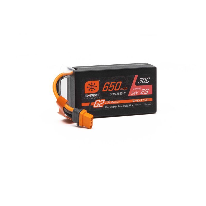SPMX652sh2   7.4V 650mAh 2S Smart G2 Hardcase 30C LiPo: IC2