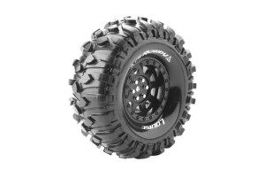 3233VB CR-Rowdy 1/10 1.9" Crawler Tires, 12mm Hex, Super Soft, Mounted on Black Rim, Front/Rear (2)