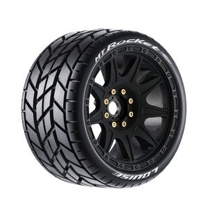 LT3353SB MT-Rocket Speed 1/8 Monster Truck Tires, 0" &amp; 1/2" Offset, 17mm Removable Hex on Black Rim, Soft (2)