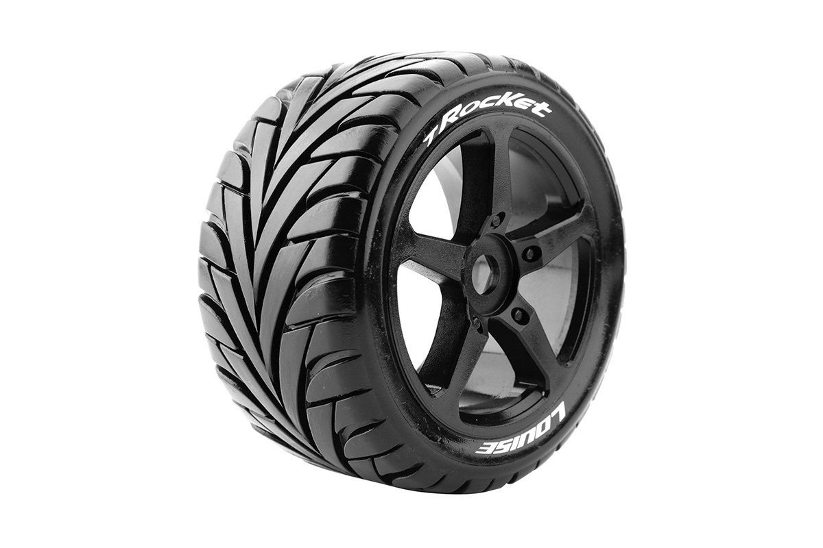 LT3250SB  T-Rocket 1/8 Off-Road Truggy Tires, 0" Offset, 17mm, Mounted on Black Spoke Rim, Front/Rear (2)
