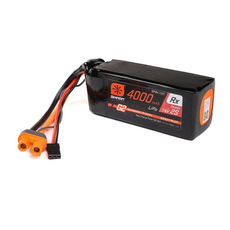 SPMX-1057   7.4V 4000mAh 2S 15C Smart G2 Receiver LiPo Battery: IC3