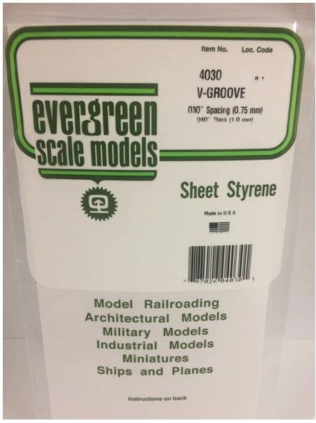 4030 6 x 12" Styrene Siding Sheet, V-Groove .040" Thick  .030" Spacing