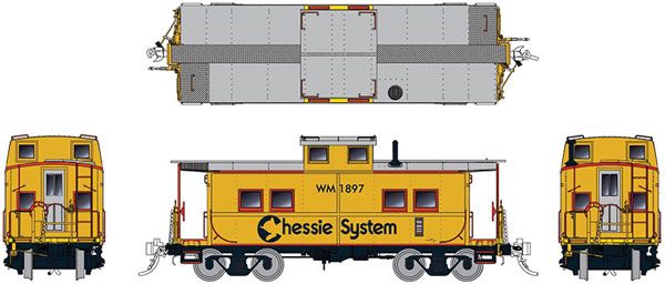 144029  NE-style Steel Caboose: Chessie System: #1869 HO scale