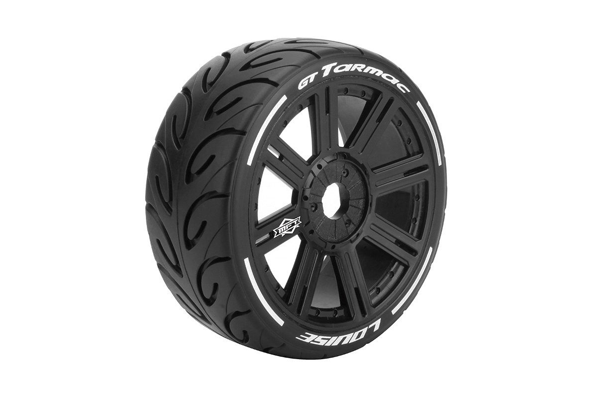 LT3285SB  MFT GT-Tarmac 1/8 GT Tires, 17mm Hex, Soft, Mounted on Black Spoke Rim, Front/Rear (2)