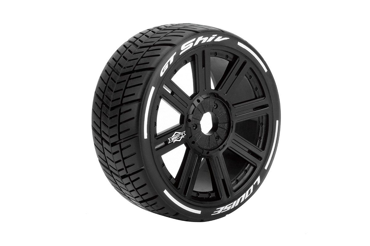 LT3284SB  MFT GT-Shiv 1/8 GT Tires, 17mm Hex, Soft, Mounted on Black Spoke Rim, Front/Rear (2)