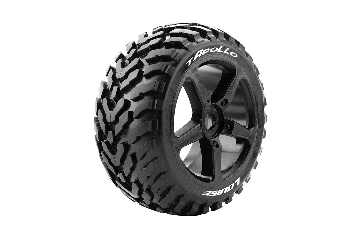 LT3252SB   T-Apollo 1/8 Off-Road Truggy Tires, 0" Offset, 17mm, Mounted on Black Spoke Rim, Front/Rear (2)