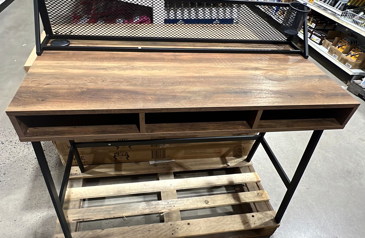 42” mesh back writing desk rustic oak (Assembled)