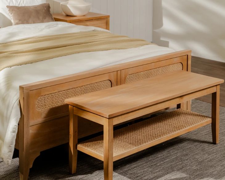 (Liora 45" Bench with Shelf Rattan Natural)(FT-STB01-01-03-01)