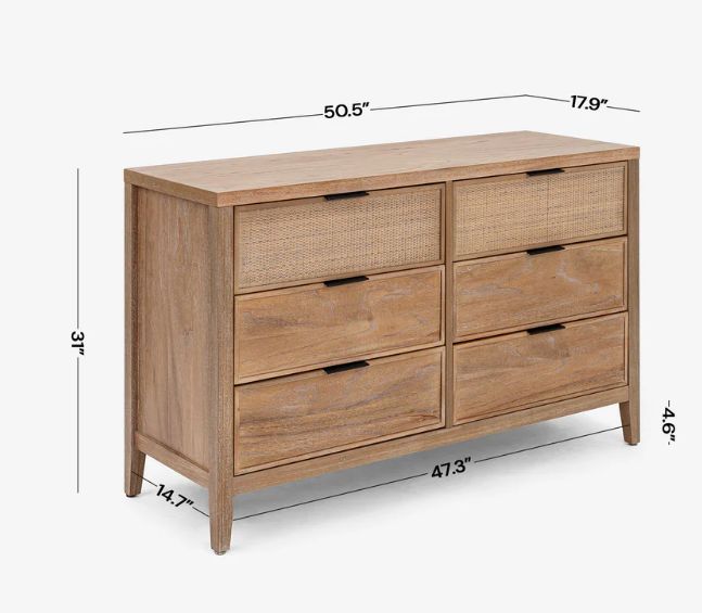 (Kalana Dresser 6 Drawer Natural)(FT-STB03-02-04-01)