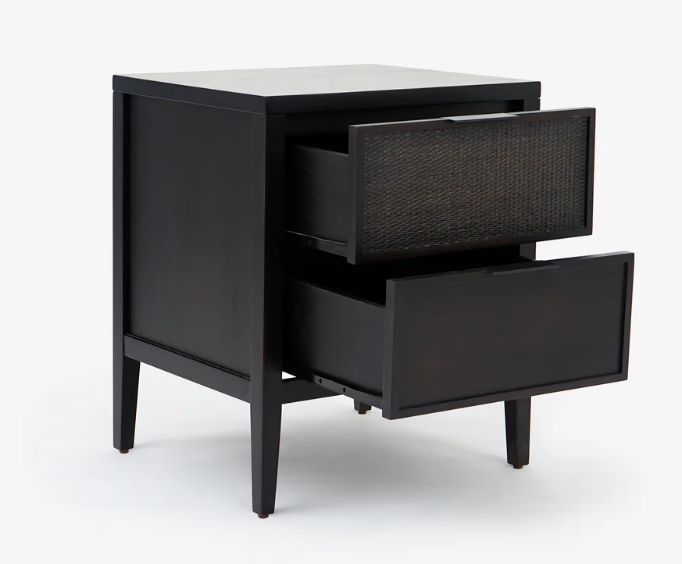 (Kalana 2-Drawer Nightstand Rattan Black)(FT-STB03-02-03-02)