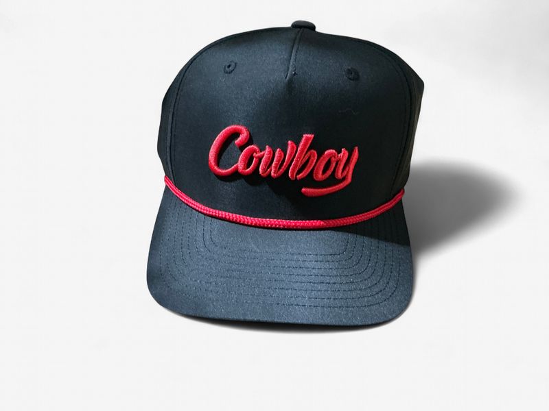 Cowboy Logo Black w/ Red Rope 5-Panel Performance Cap