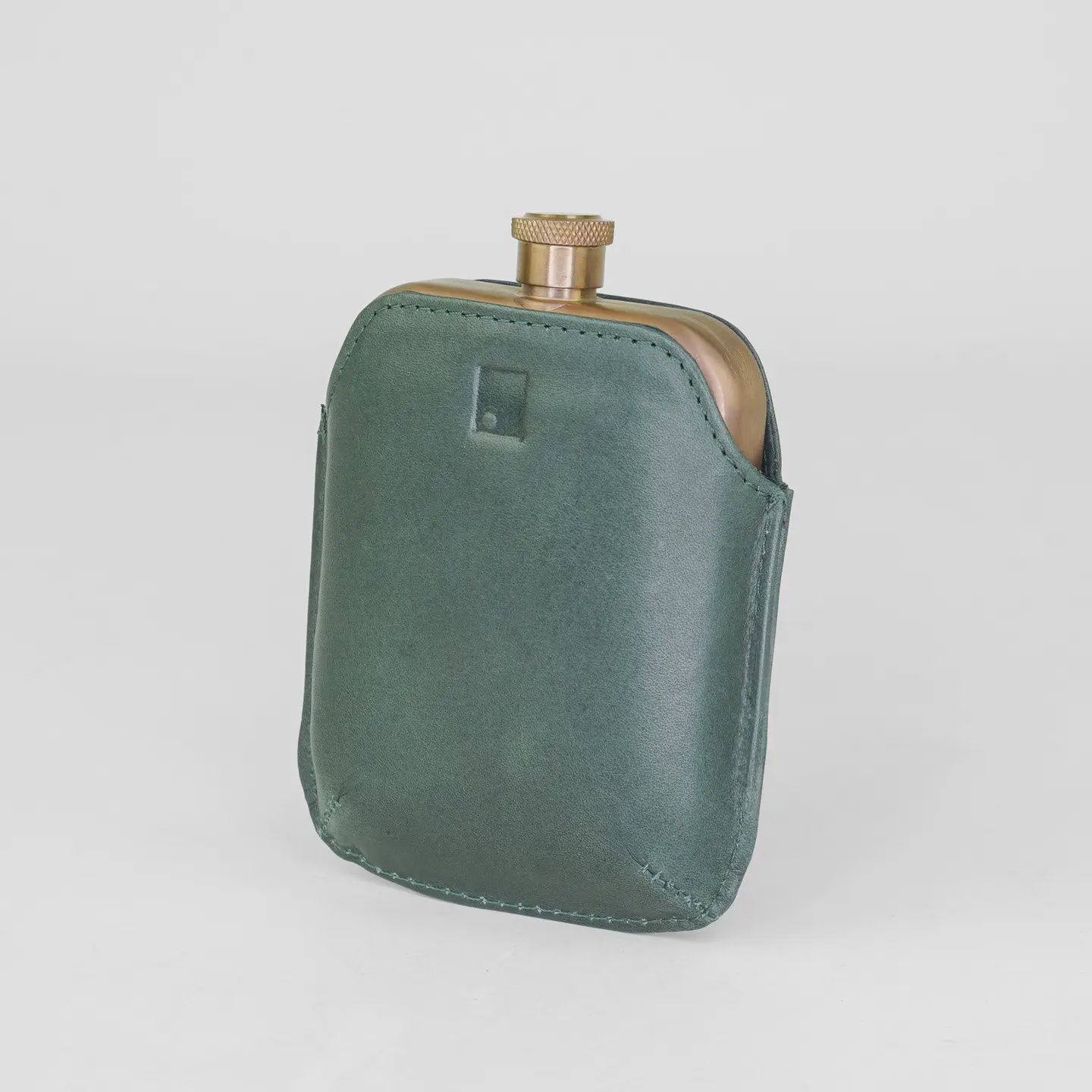 Hip Flask with Leather Sleeve - Green