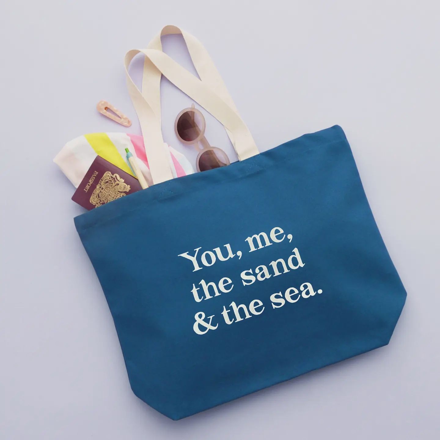 Canvas Tote Bag - You, Me, the Sand &amp; the Sea - Ocean Blue