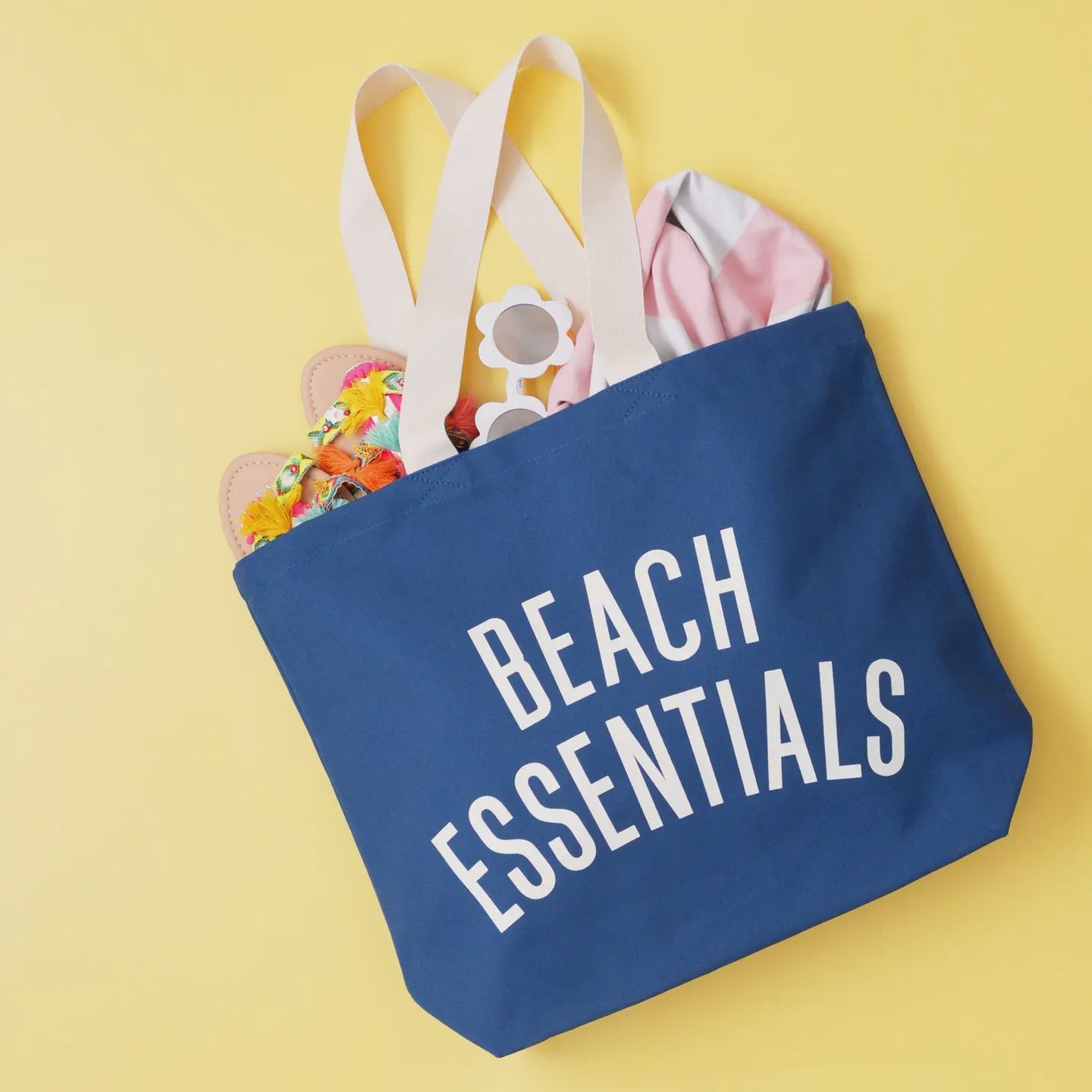 Canvas Tote Bag - Beach Essentials - Ocean Blue