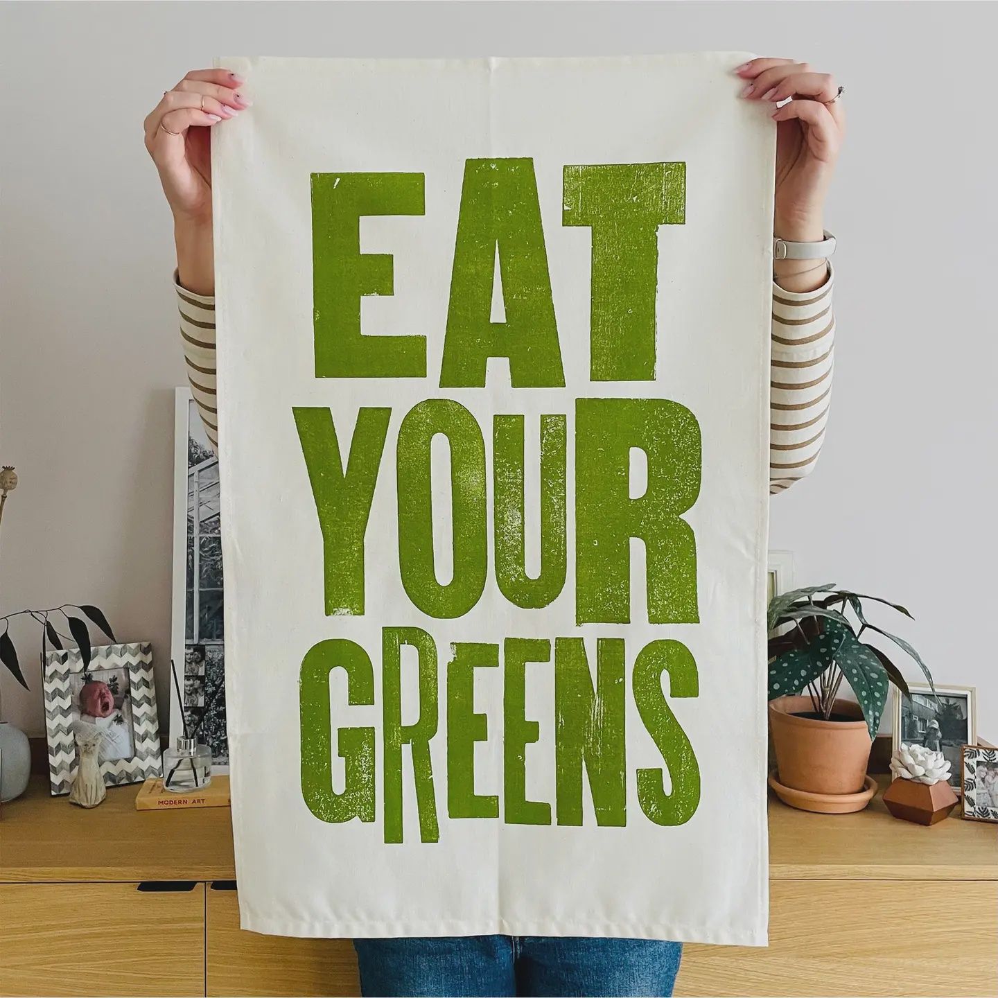 Tea Towel - Eat Your Greens - Natural/Green
