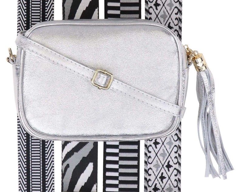 Tassle Crossbody Leather Camera Bag - Metallic Silver