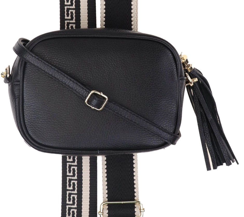 Tassle Crossbody Leather Camera Bag - Black