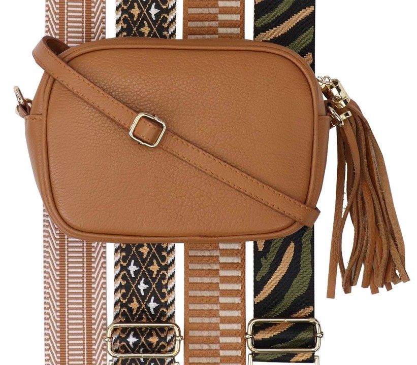 Tassle Crossbody Leather Camera Bag - Tan