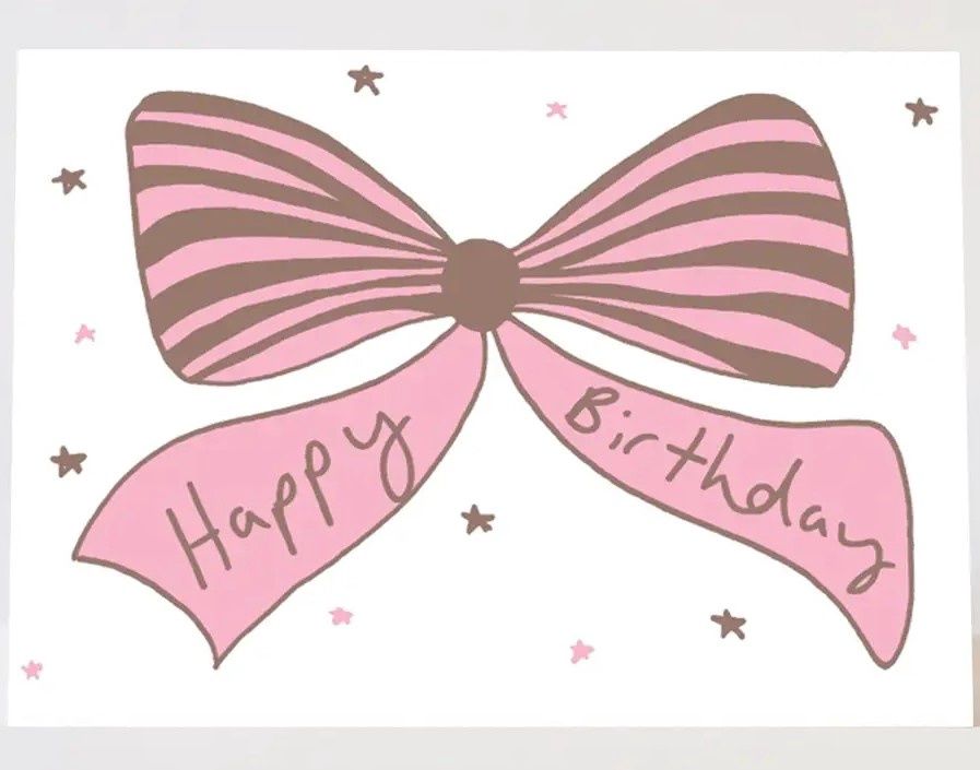 Bow Birthday Card - Brown &amp; Pink