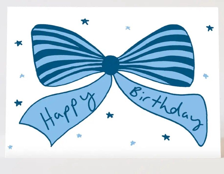 Bow Birthday Card -  Blue/Blue Matte