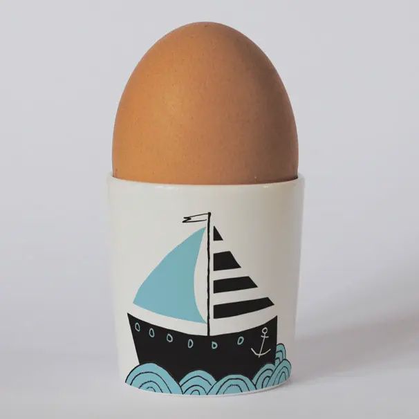 Boat Egg Cup - Blue/White