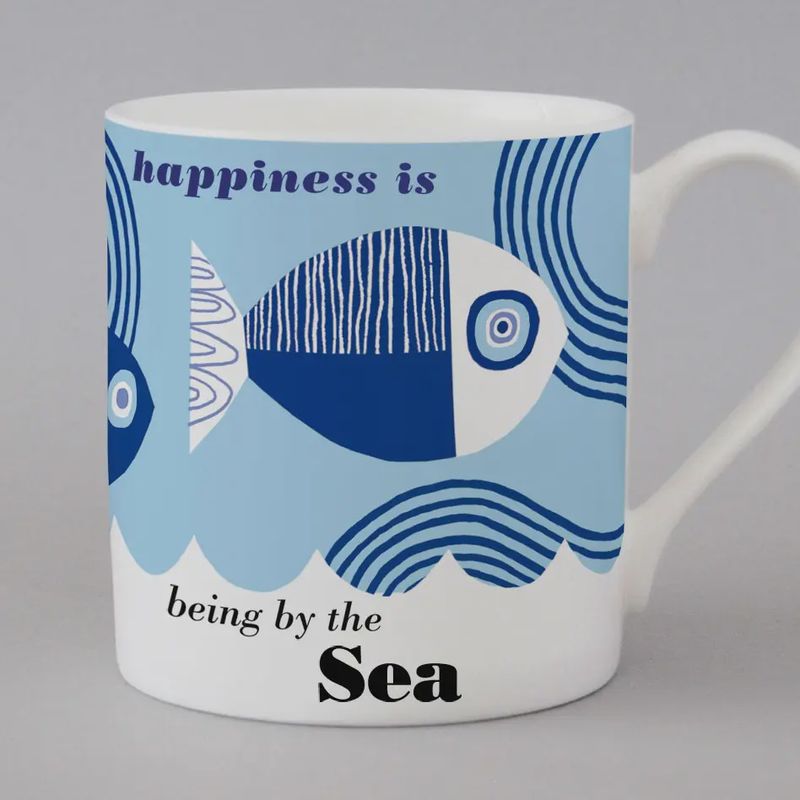 Ocean Wavy Fish Mug - Blue