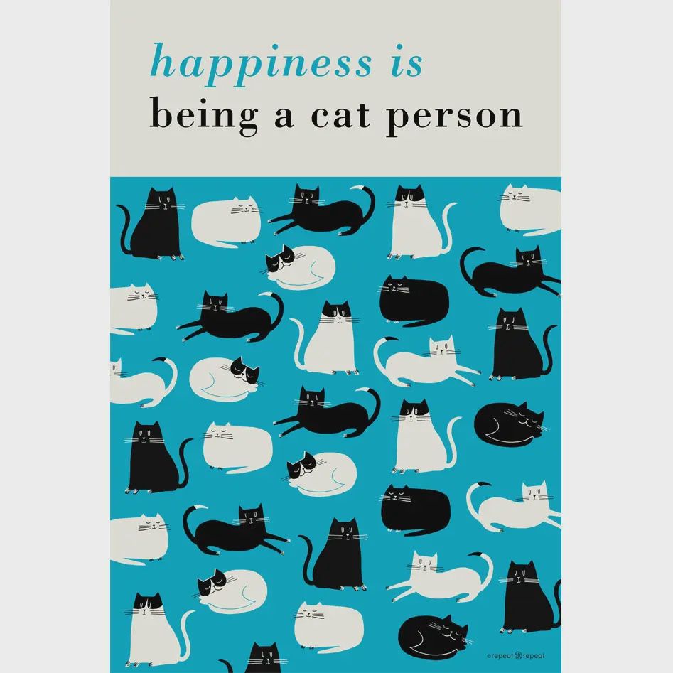 Happiness Tea Towel Cat Person - Turquoise