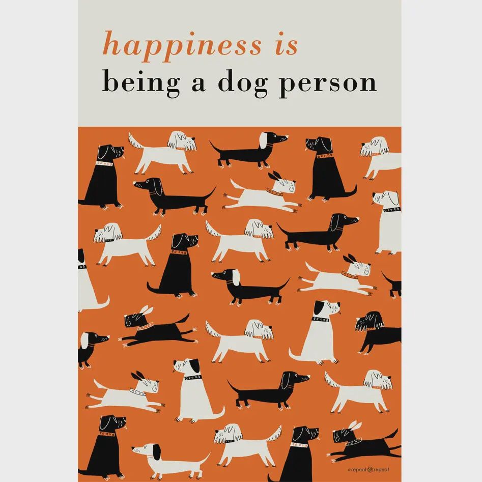 Happiness Tea Towel Dog Person - Orange