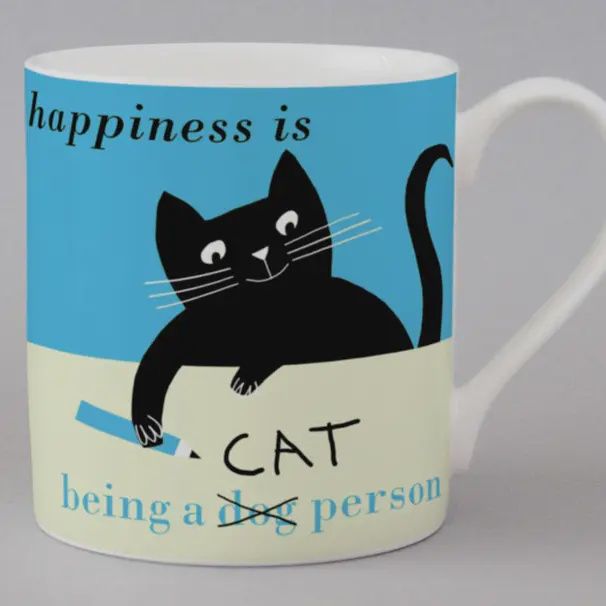 Happiness Cat Pencil Bone China Mug - Turquoise