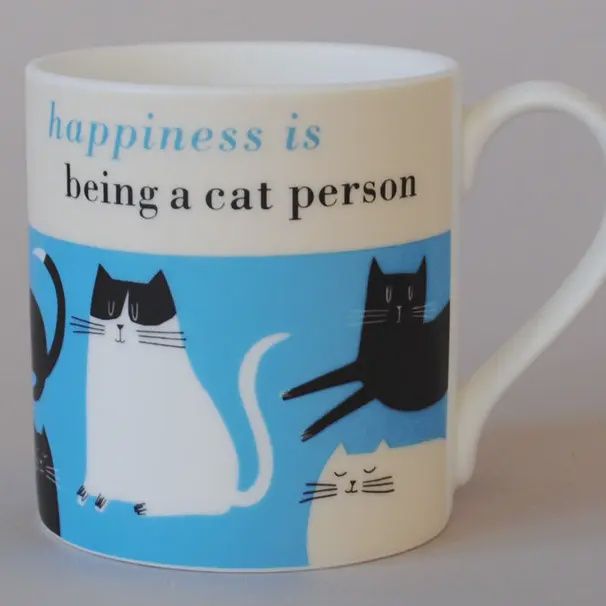 Happiness Cat Person Bone China Mug - Turquoise