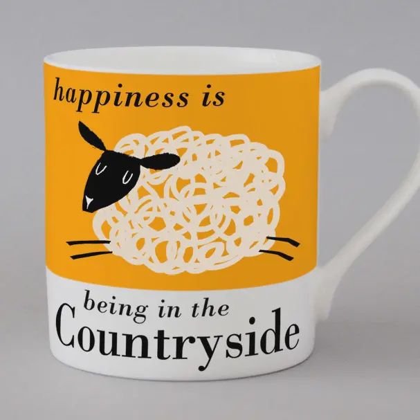 Happiness Sheep Countryside Bone China Mug - Orange
