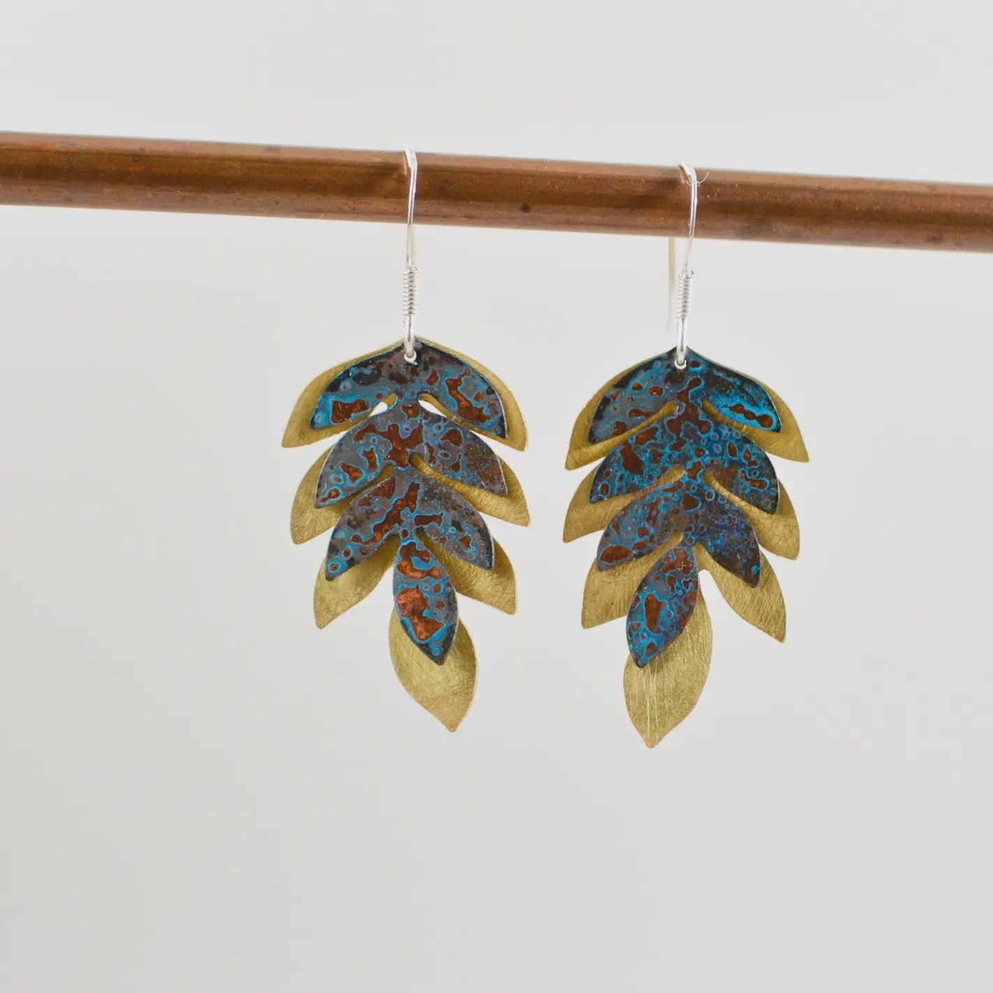 Copper &amp; Brass Fern Drop Earrings
