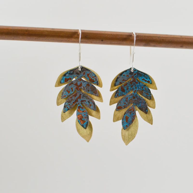 Copper &amp; Brass Fern Drop Earrings