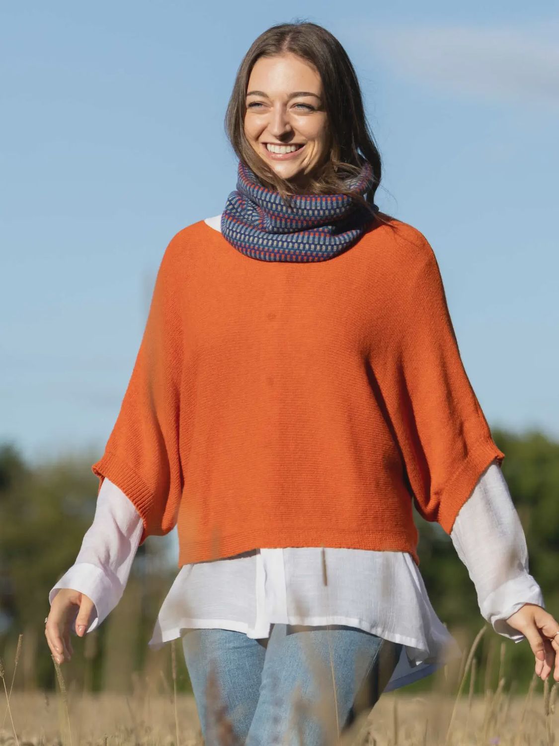 Cashmere Blend Boat Neck Tunic - Burnt Orange