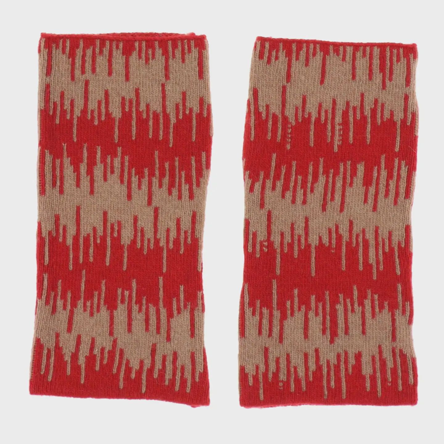 Cashmere Blend Wave Wrist Warmers - Red/Camel