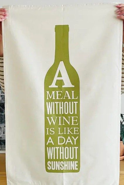 Tea Towel - A Meal Without Wine - Natural/Green