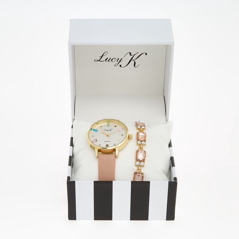 Watch &amp; Bracelet Set - Pink/Gold