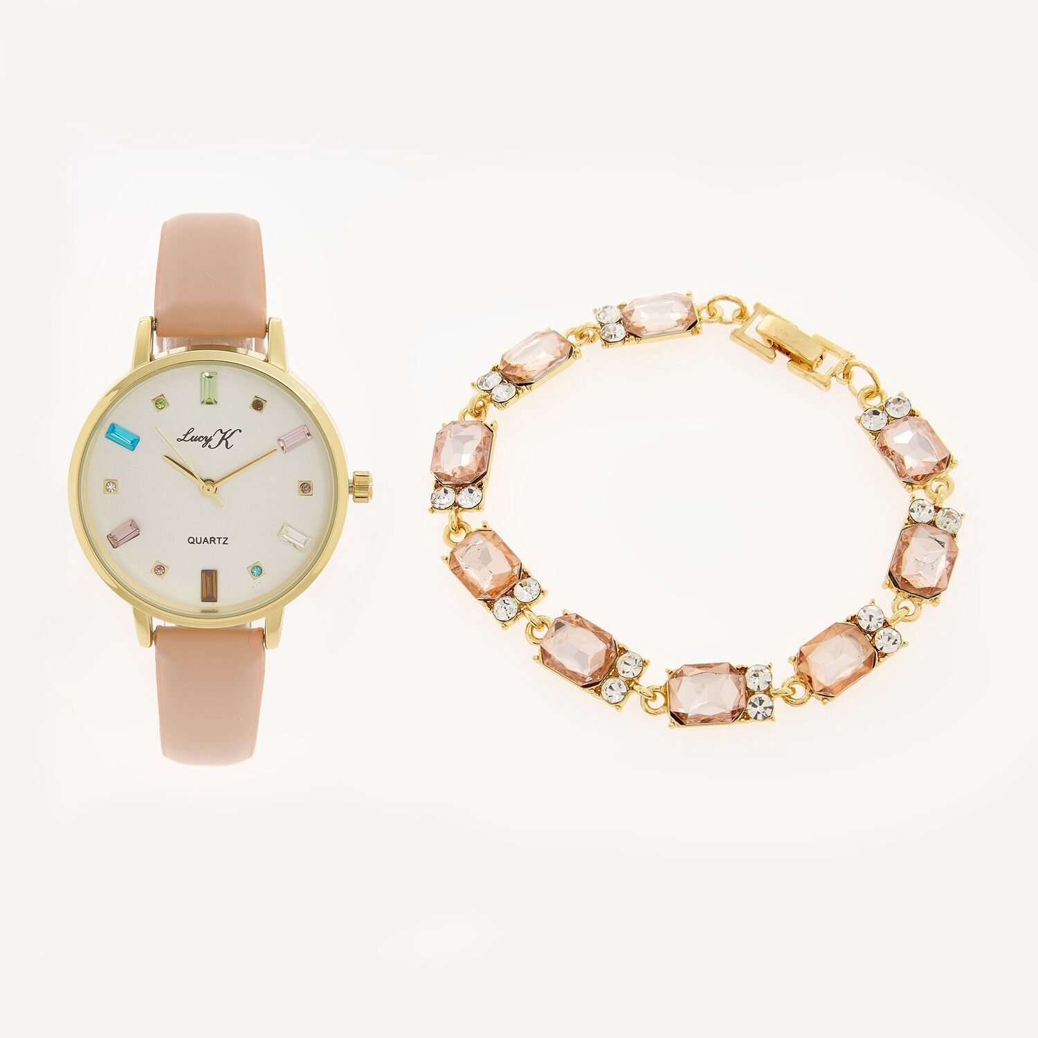 Watch &amp; Bracelet Set - Pink/Gold