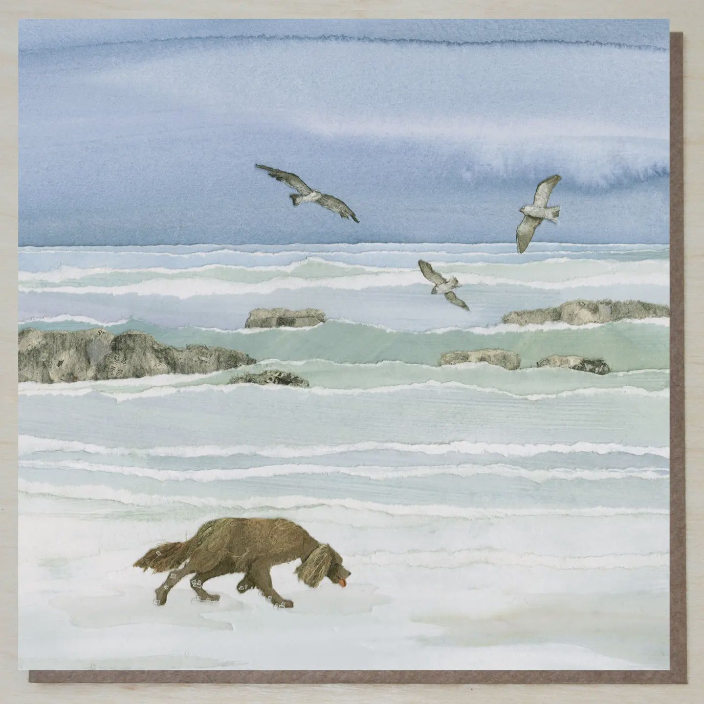 Dog &amp; Seagulls Greetings Card