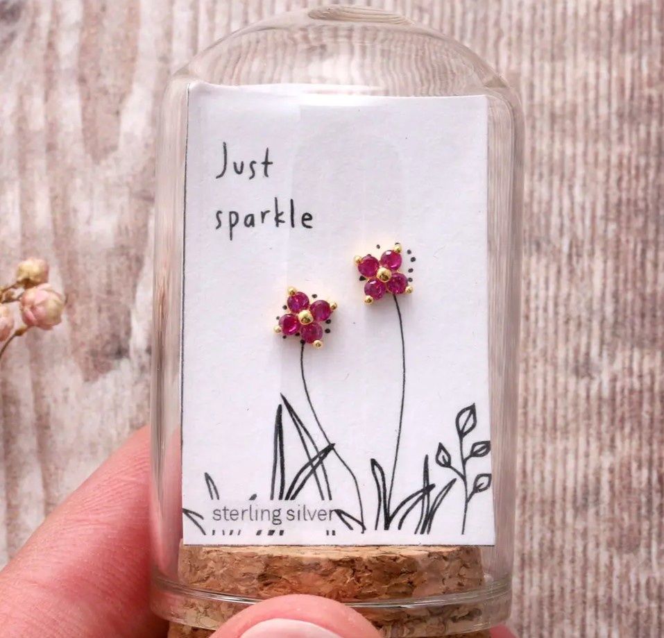 Just Sparkle 4 Gem Earrings - Pink/Gold